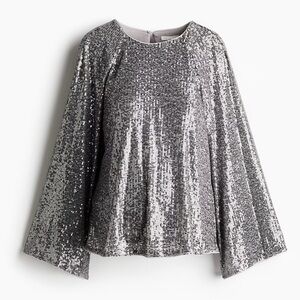 H&M Silver Sequin Bell-Sleeve Top